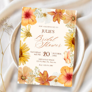 Orange flowers bridal shower invitation