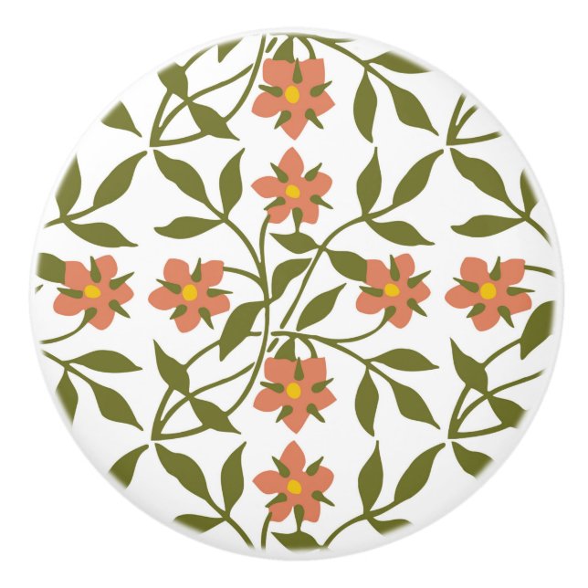 ORANGE FLOWERS  CERAMIC KNOB (Front)