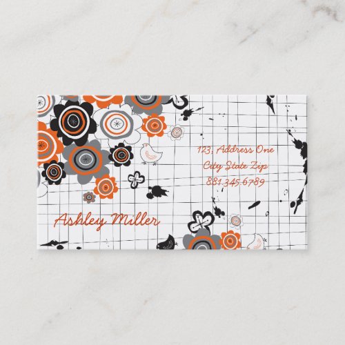 Orange Flowers Chicks Grunge Ink Blots Doodles Kid Business Cards
