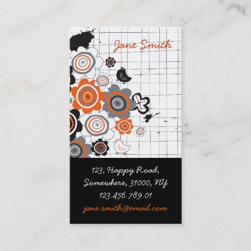 Customizable Orange Flowers Chicks Grunge Ink Blots Doodles Kid Business Card Template