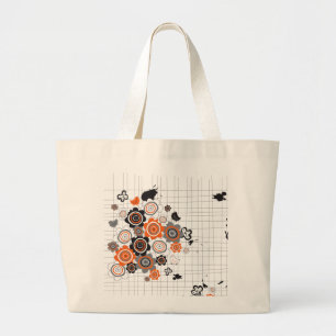 Orange Flowers Chicks Grunge Ink Blots Doodles Kid Large Tote Bag