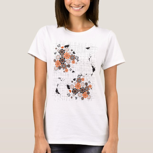 Orange Flowers Chicks Grunge Ink Blots Doodles Kid T-Shirt (Front)