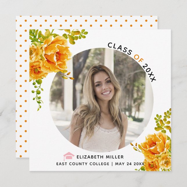 Orange flowers Class of 2025 graduation photo Announcement (Front/Back)