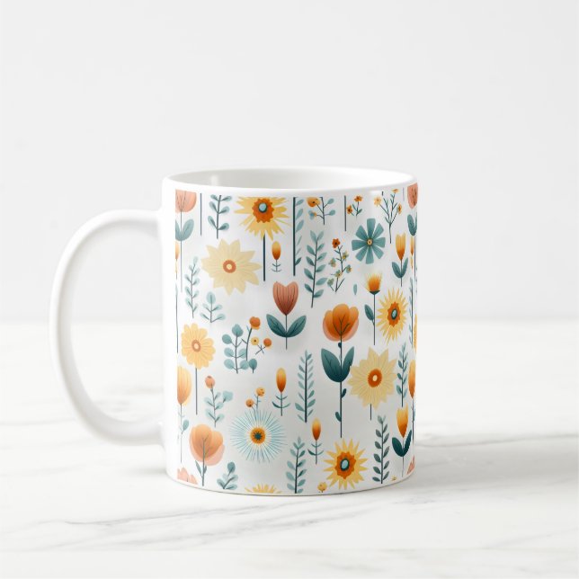 Orange Flowers Colorful Pattern Coffee Mug (Left)