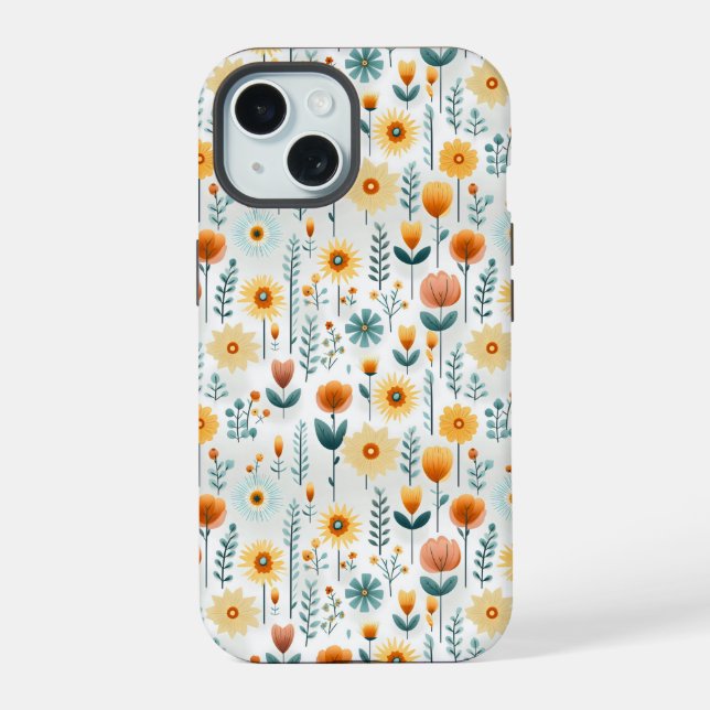 Orange Flowers Colorful Pattern Iphone Case (Back)