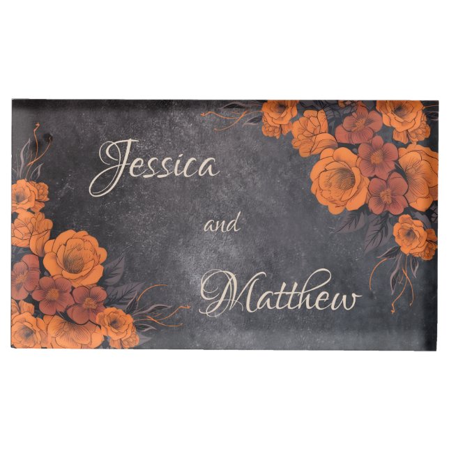 Orange Flowers Elegant Chic  Place Card Holder (Front)