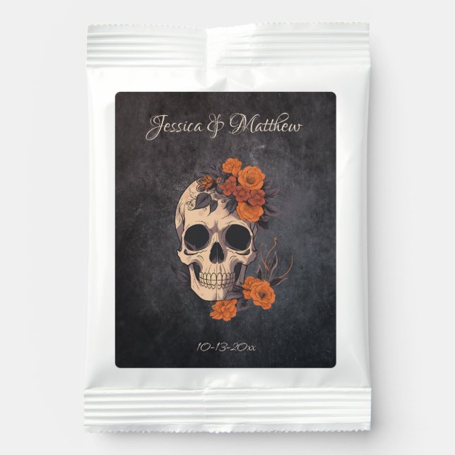 Orange Flowers Elegant Chic Skull Wedding  Hot Chocolate Drink Mix (Front)
