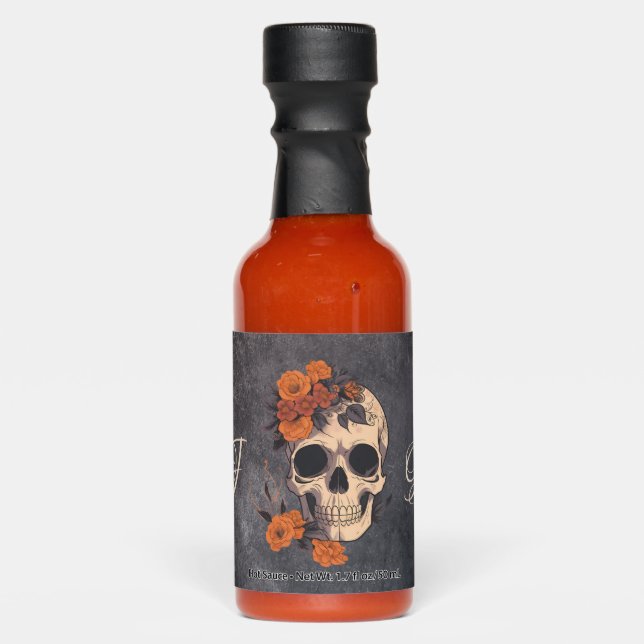 Orange Flowers Elegant Chic Skull Wedding  Hot Sauces (Front)