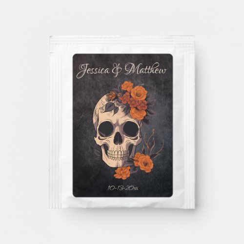 Orange Flowers Elegant Chic Skull Wedding  Tea Bag Drink Mix