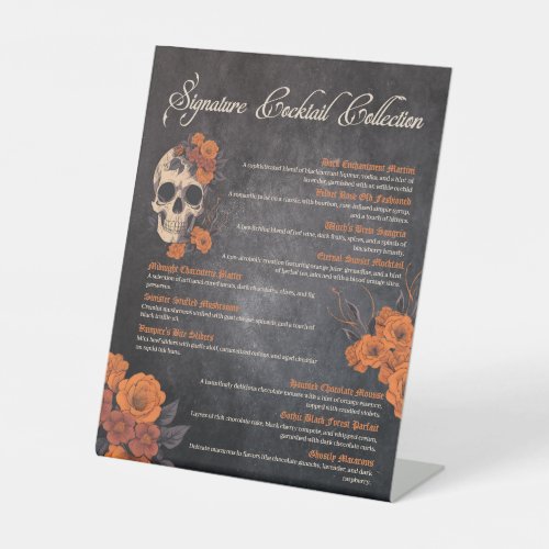 Orange Flowers Elegant Cocktail Menu  Pedestal Sign