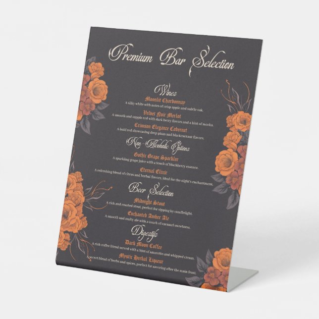 Orange Flowers Elegant drinks Menu  Pedestal Sign (Front)