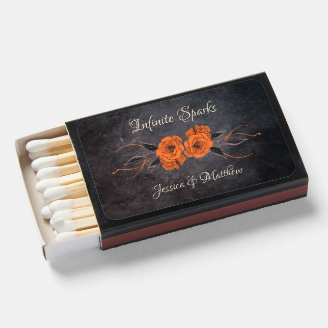 Orange Flowers Elegant Minimalist Quote Wedding  Matchboxes (Front Open)
