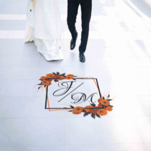 Orange Flowers Elegant Monogram Wedding dance Floor Decals