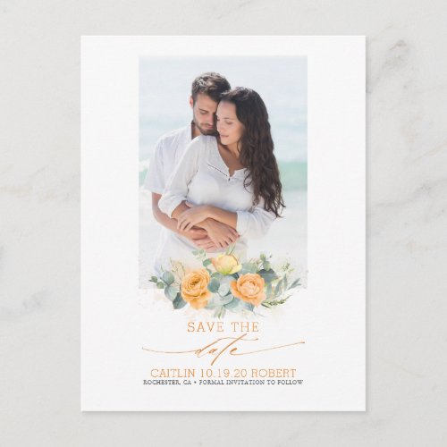 Orange Flowers Elegant Photo Save the Date Announcement Postcard