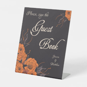 Orange Flowers Elegant Sign Guest Book Wedding