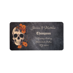 Orange Flowers Elegant Skull Minimalistic Wedding  Label