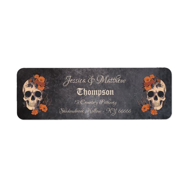 Orange Flowers Elegant Skull wedding Address Label (Front)