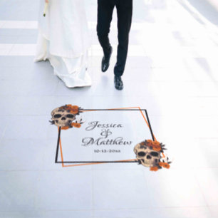 Orange Flowers Elegant Skull Wedding dance Floor Decals