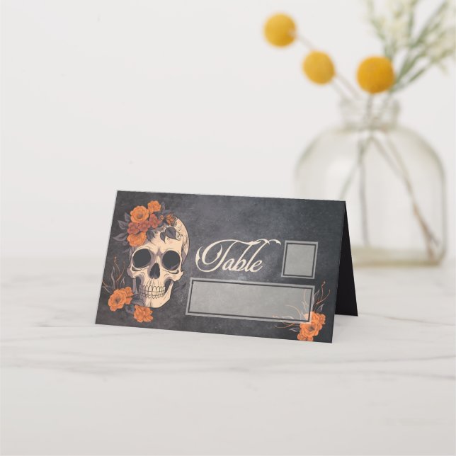 Orange Flowers Elegant table and name place Card (Front)