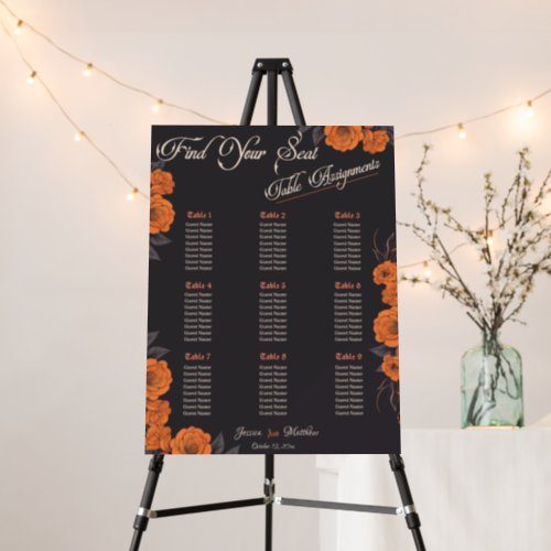 Orange Flowers elegant table plan seating chart  Foam Board