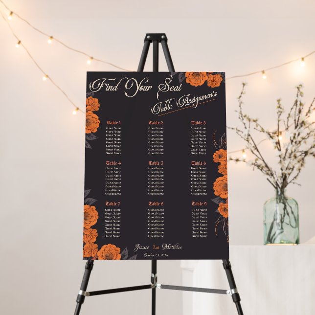 Orange Flowers elegant table plan seating chart  Foam Board (In Situ (Stand))