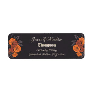 Orange Flowers Elegant Traditional wedding Address Label