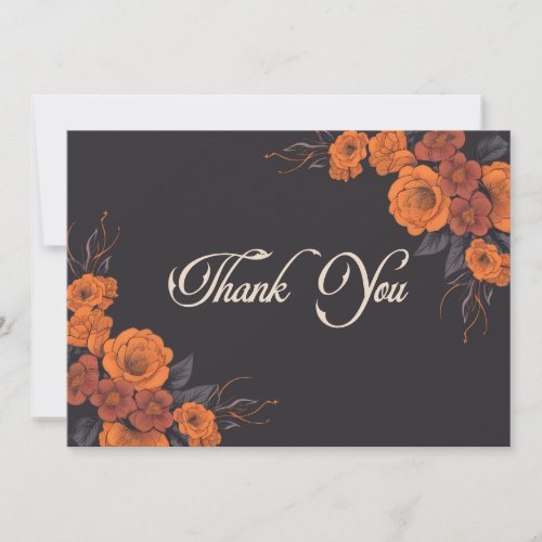 Orange Flowers Elegant  Traditional Wedding Thank You Card