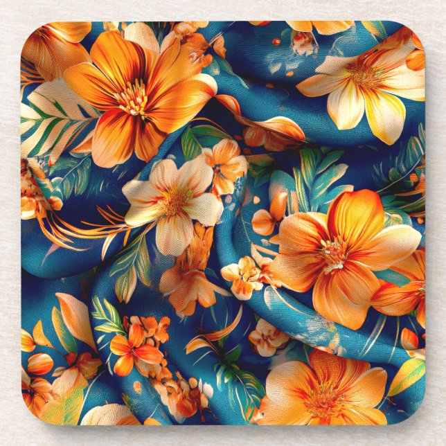 Orange Flowers Everywhere Beverage Coaster (Front)