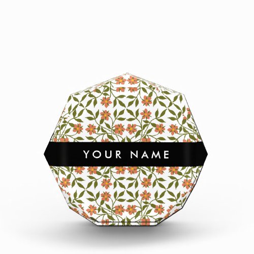 Orange Flowers Floral Pattern Boho Your Name Acrylic Award