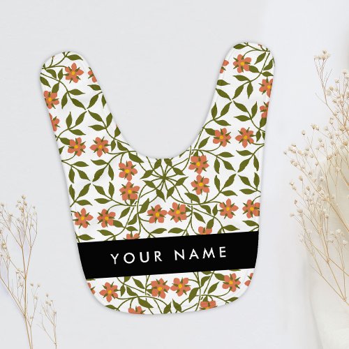 Orange Flowers Floral Pattern Boho Your Name Baby Bib