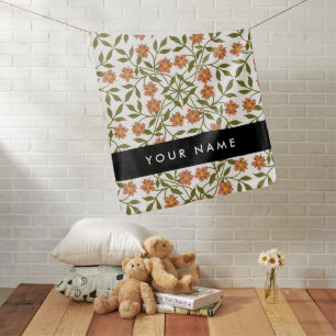 Orange Flowers, Floral Pattern, Boho, Your Name Baby Blanket