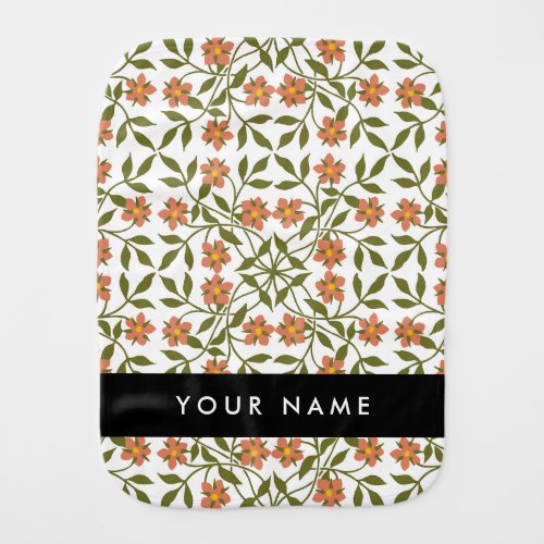 Orange Flowers Floral Pattern Boho Your Name Baby Burp Cloth