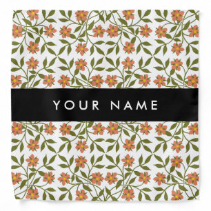 Orange Flowers, Floral Pattern, Boho, Your Name Bandana