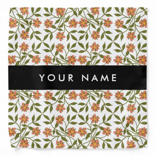 Orange Flowers Floral Pattern Boho Your Name Bandana