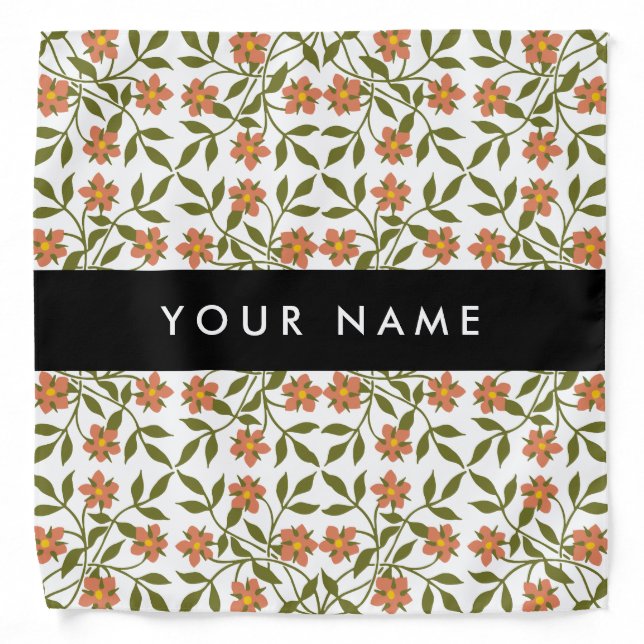 Orange Flowers, Floral Pattern, Boho, Your Name Bandana (Front)