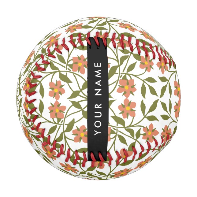 Orange Flowers, Floral Pattern, Boho, Your Name Baseball (Front Left)