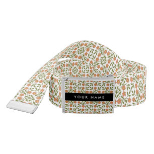 Orange Flowers, Floral Pattern, Boho, Your Name Belt