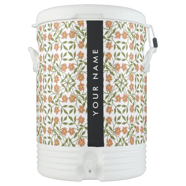 Orange Flowers, Floral Pattern, Boho, Your Name Beverage Cooler (Front)