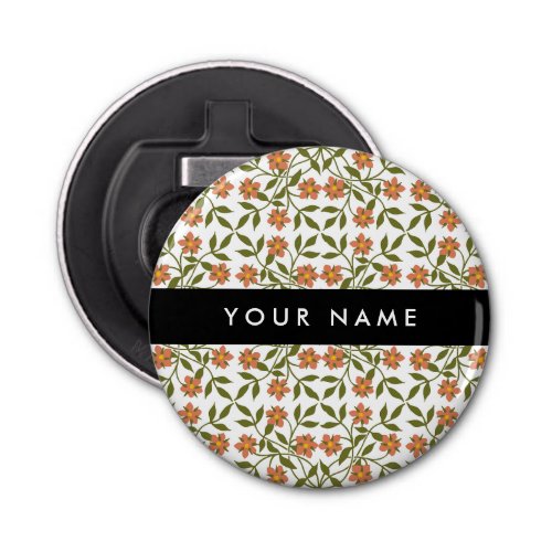 Orange Flowers Floral Pattern Boho Your Name Bottle Opener