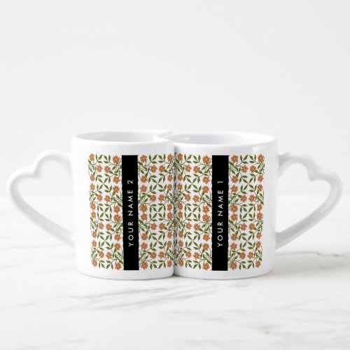 Orange Flowers Floral Pattern Boho Your Name Coffee Mug Set