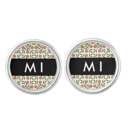 Orange Flowers Floral Pattern Boho Your Name Cufflinks