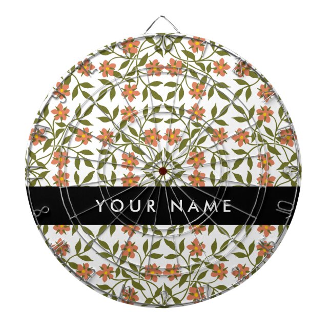 Orange Flowers, Floral Pattern, Boho, Your Name Dart Board (Front)