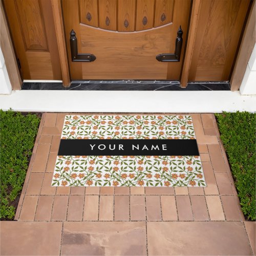 Orange Flowers Floral Pattern Boho Your Name Doormat