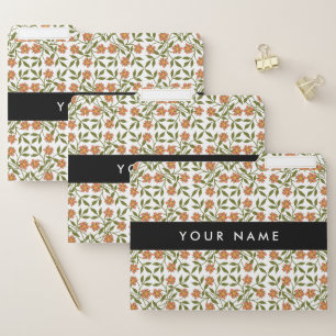 Orange Flowers, Floral Pattern, Boho, Your Name File Folder