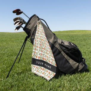 Orange Flowers, Floral Pattern, Boho, Your Name Golf Towel