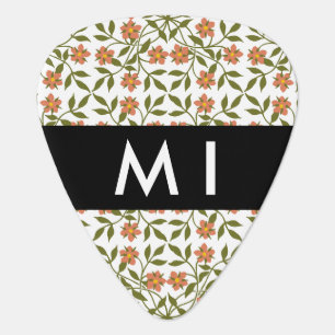 Orange Flowers, Floral Pattern, Boho, Your Name Guitar Pick