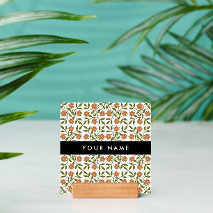 Orange Flowers, Floral Pattern, Boho, Your Name Holder