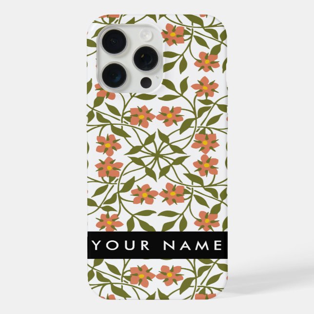 Orange Flowers, Floral Pattern, Boho, Your Name Iphone Case (Back)