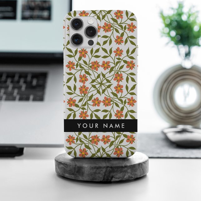 Orange Flowers, Floral Pattern, Boho, Your Name iPhone Case (Creator Uploaded)