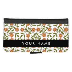 Orange Flowers, Floral Pattern, Boho, Your Name iPhone 8/7 Wallet Case